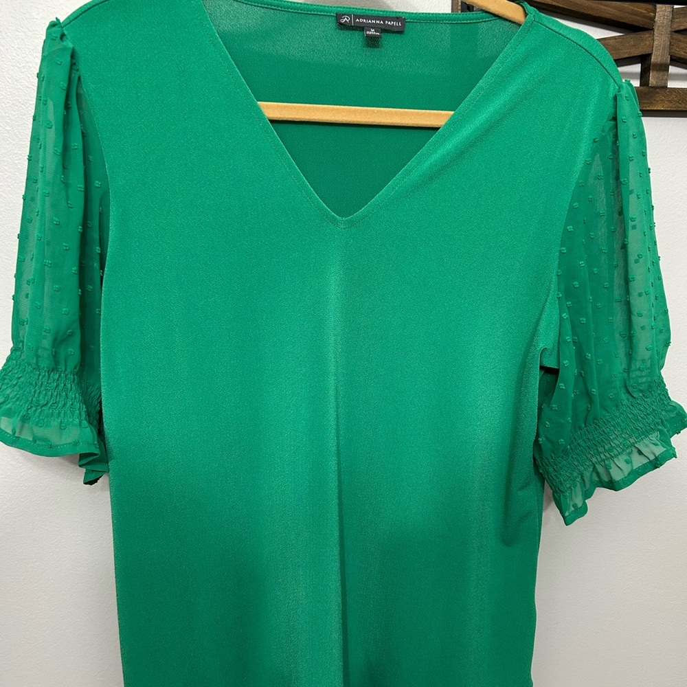 Adrianna Papell Vibrant Green Sheer Sleeve Blouse